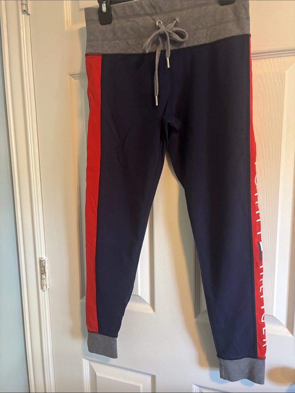 Tommy Hilfiger Heather Gray, navy, red & white logo Lounge Joggers